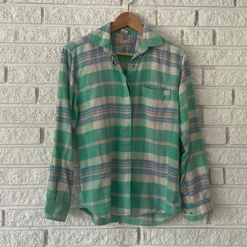 Vintage 70s/80s Diane Von Furstenberg flannel button down with slit pocket